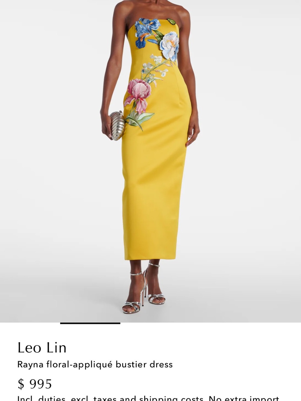 Leo Lin Rayna Yellow Strapless Floral-Appliqué Dress